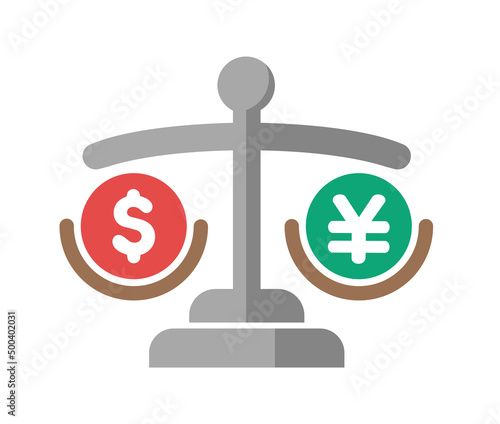 US sollar depreciation ( against Japanese yen ) vector icon illustration