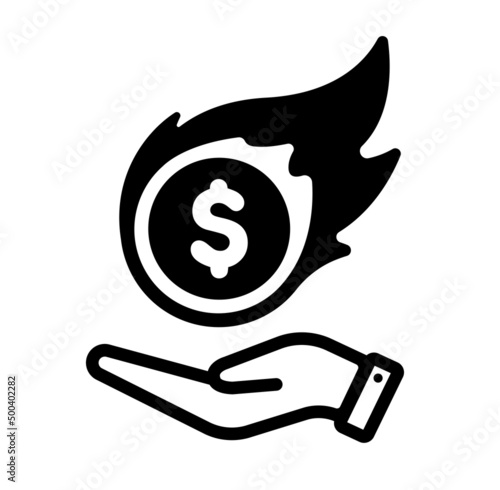 Burning US dollar ( inflation , soaring ) vector icon illustration