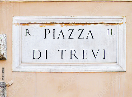 Fototapeta Naklejka Na Ścianę i Meble -  Piazza di Trevi street sign in Rome, Italy, Landmark of Rome, Close-up view of Piazza di Trevi street sign