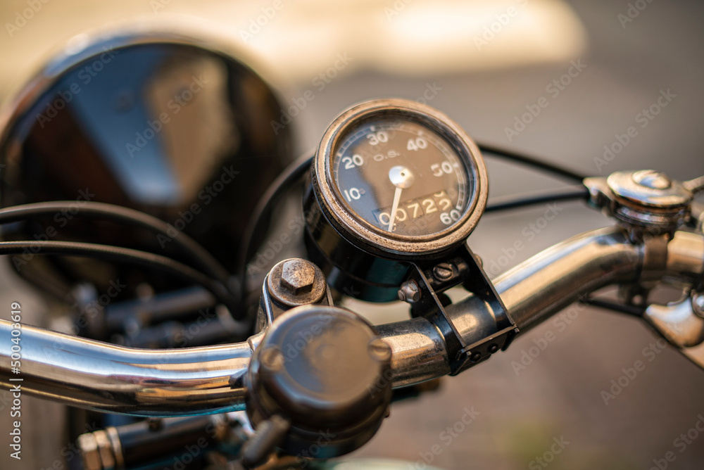 Ancient motorcycle odometer handlebar