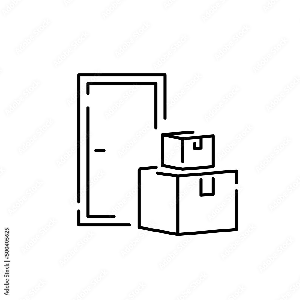 Logistics and Shipping line icons. Delivery cargo box. Home door and address Logistics and Shipping line icons. Delivery cargo box. Home door and address