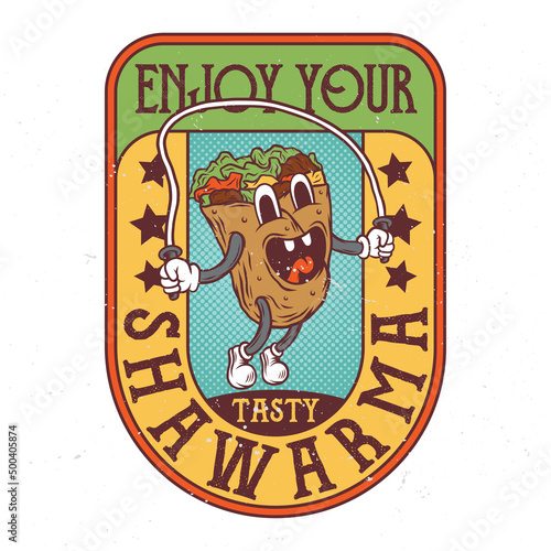 T-shirt or poster design with illustration of shawarma character