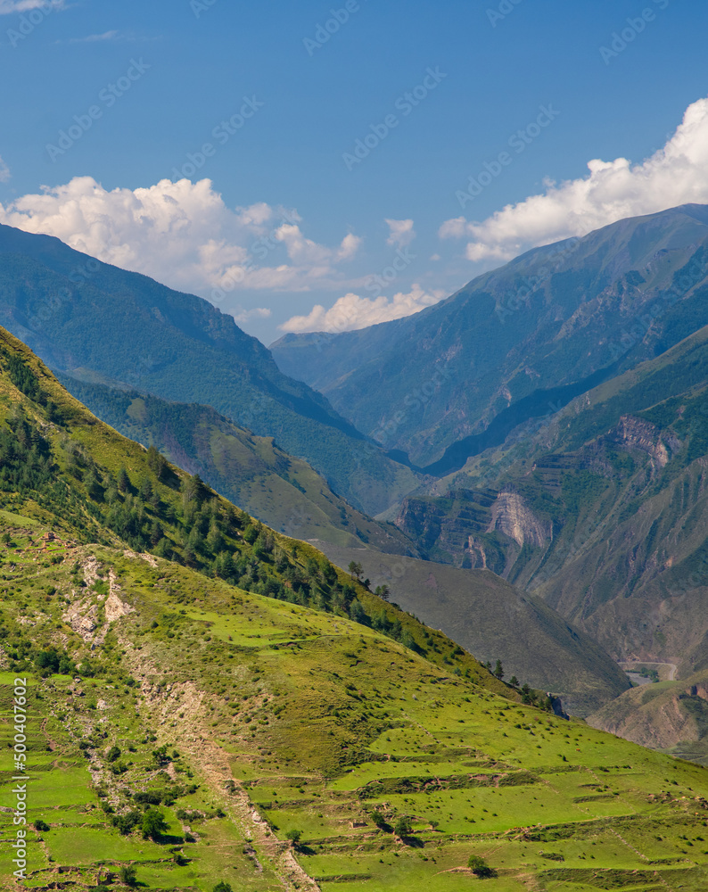 View of the gorge in the mountains of Dagestan Russia. Wonderful mountain landscape View of the gorge in the mountains of Dagestan Russia. Wonderful mountain landscape