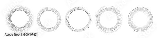 handdrawn circular graphic elements with variable stroke isolated on white background, vector illustration