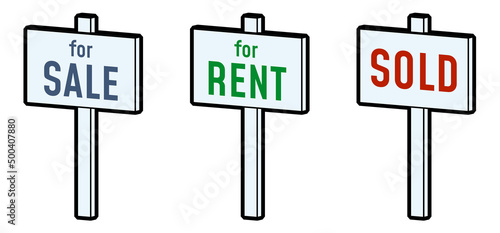 House for sale, for rent, sold real estate signs