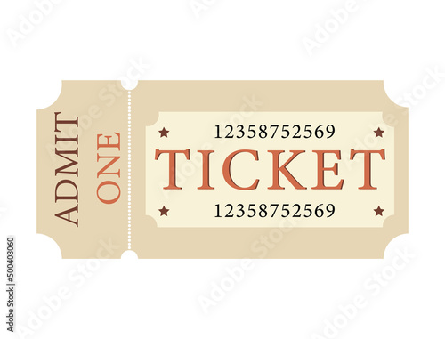 Vintage ticket. Vector ticket in retro style. Admit one ticket isolated. Theatre, cinema, circus ticket. Online ticket. Ticket mockup.