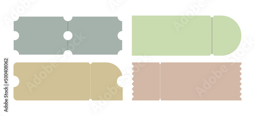 Set of vector tickets. Ticket templates, mockups for theatre, cinema, event, entertainment, circus, concert, etc. Collection of vintage, retro tickets isolated.