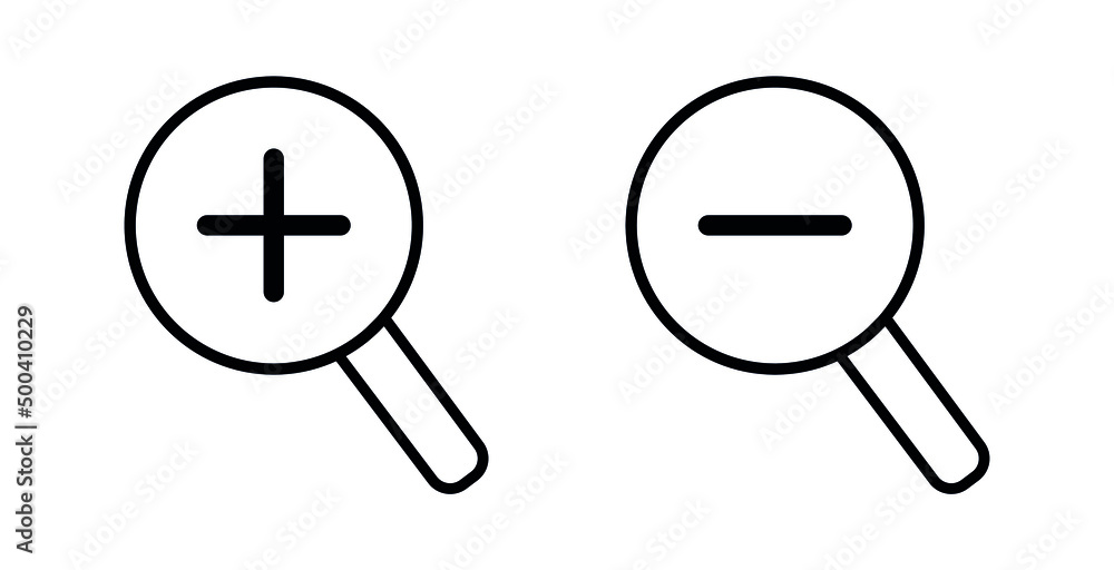 Zoom in & Zoom out icon. Available for editing and drawing. EPS 10