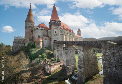 Photograph of Corvin Castle, in Hunedoara, Romania.