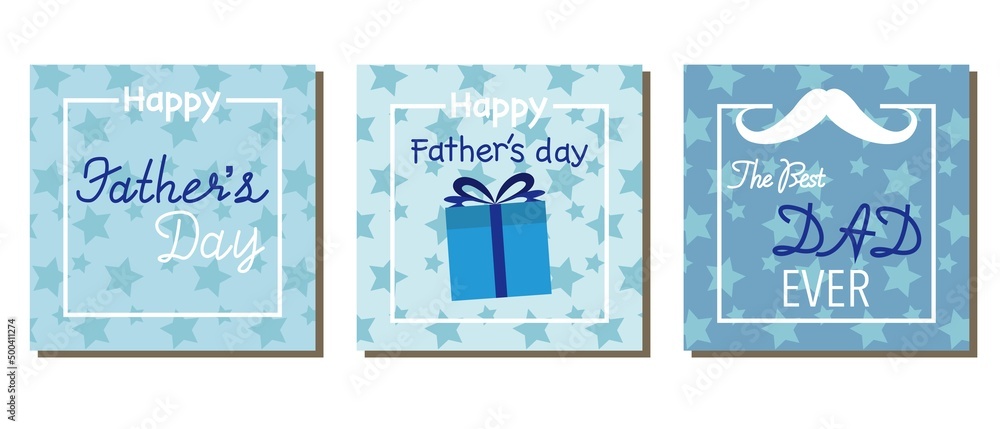 Set of decorative Father's day frame. Square banner illustration collection for Happy Father's day. Vector illustration.