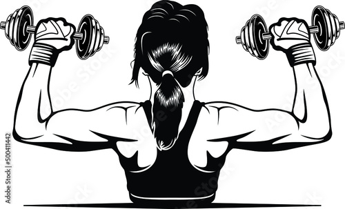 girl with dumbbells in the hands. vector illustration, great for logo or signage to the fitness club or gym