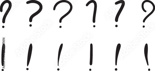 Hand drawn question marks and exclamation marks vector set