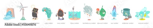 Renewable and nonrenewable energy types. Vector illustration