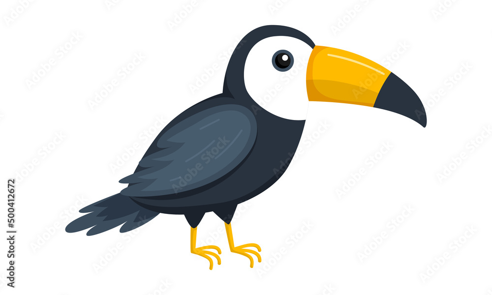 Fototapeta premium Toucan. A tropical bird. An exotic animal. Vector illustration in a flat cartoon style, isolated on a white background.
