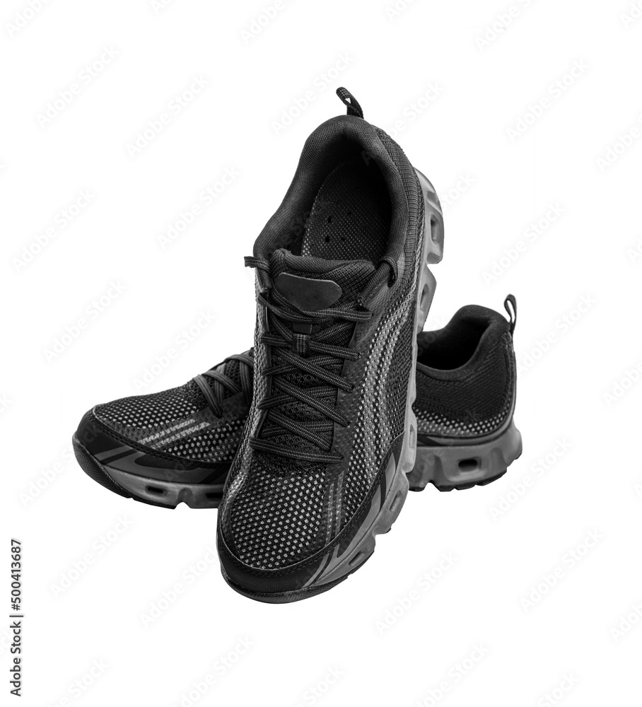 Sport shoes isolated on white background. Black sneakers running shoes.
