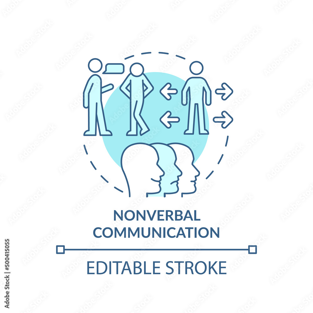 Nonverbal communication turquoise concept icon. Manual language abstract idea thin line illustration. Communication type. Isolated outline drawing. Editable stroke. Arial, Myriad Pro-Bold fonts used Nonverbal communication turquoise concept icon. Manual language abstract idea thin line illustration. Communication type. Isolated outline drawing. Editable stroke. Arial, Myriad Pro-Bold fonts used