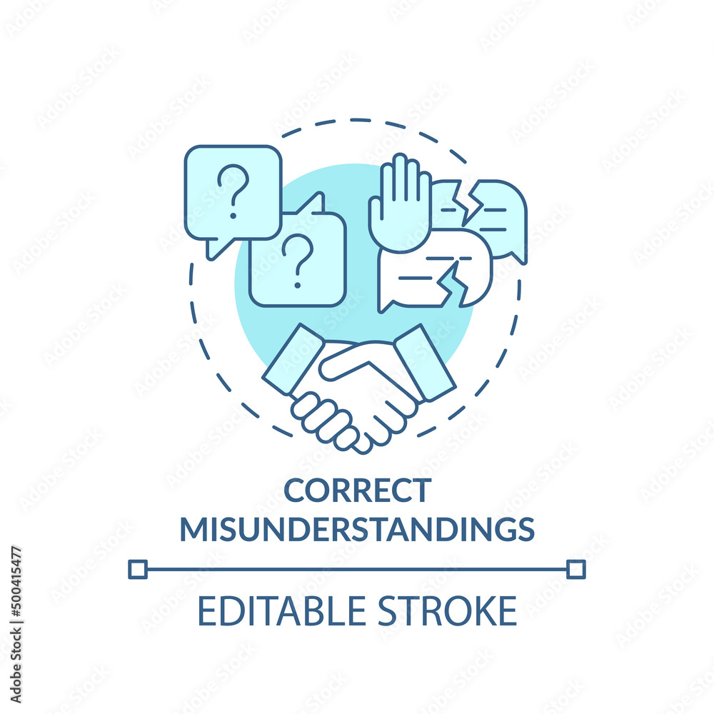 Correct misunderstandings turquoise concept icon. Increasing emotional intelligence abstract idea thin line illustration. Isolated outline drawing. Editable stroke. Arial, Myriad Pro-Bold fonts used