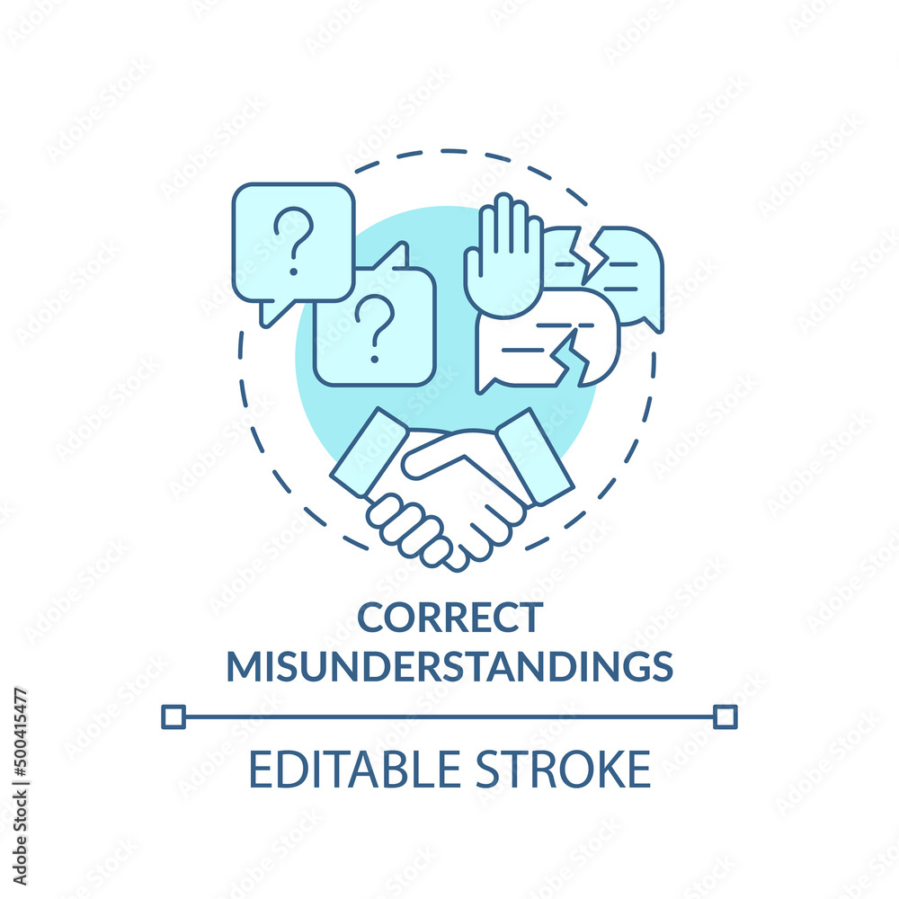 Correct misunderstandings turquoise concept icon. Increasing emotional intelligence abstract idea thin line illustration. Isolated outline drawing. Editable stroke. Arial, Myriad Pro-Bold fonts used Correct misunderstandings turquoise concept icon. Increasing emotional intelligence abstract idea thin line illustration. Isolated outline drawing. Editable stroke. Arial, Myriad Pro-Bold fonts used