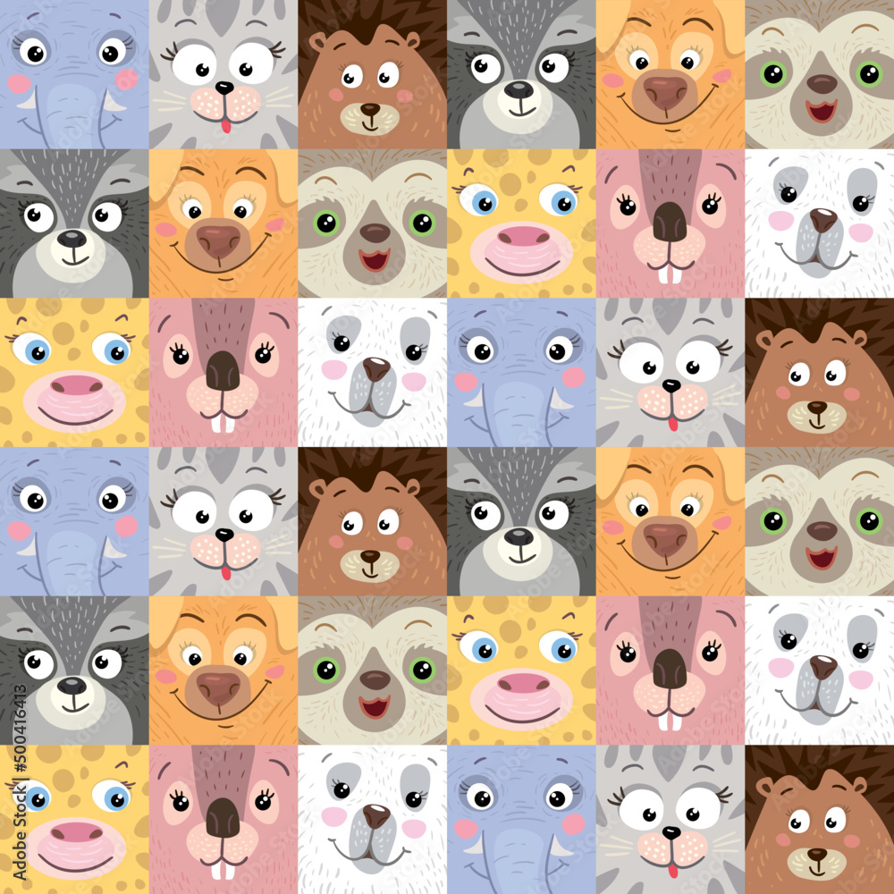 Seamless pattern with funny square animal faces Seamless pattern with funny square animal faces