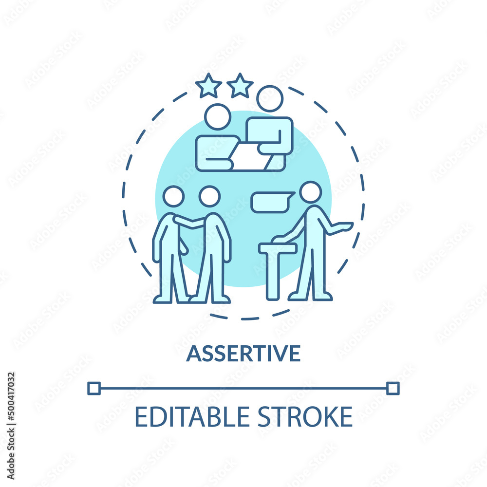 Assertive turquoise concept icon. Communication style abstract idea thin line illustration. Direct conversation. Isolated outline drawing. Editable stroke. Arial, Myriad Pro-Bold fonts used Assertive turquoise concept icon. Communication style abstract idea thin line illustration. Direct conversation. Isolated outline drawing. Editable stroke. Arial, Myriad Pro-Bold fonts used