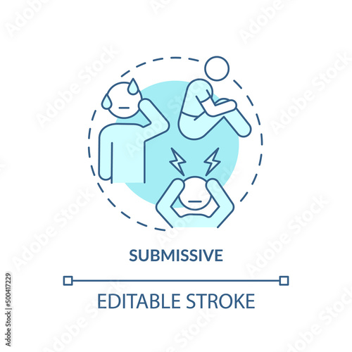 Submissive turquoise concept icon. Communication style abstract idea thin line illustration. Pleasing other people. Isolated outline drawing. Editable stroke. Arial, Myriad Pro-Bold fonts used
