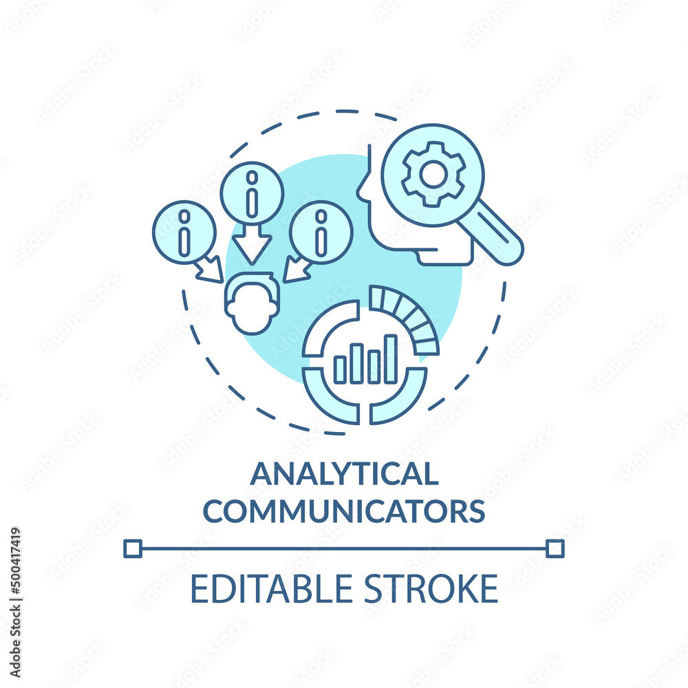 Obraz premium Analytical communicators turquoise concept icon. Business communication style abstract idea thin line illustration. Isolated outline drawing. Editable stroke. Arial, Myriad Pro-Bold fonts used