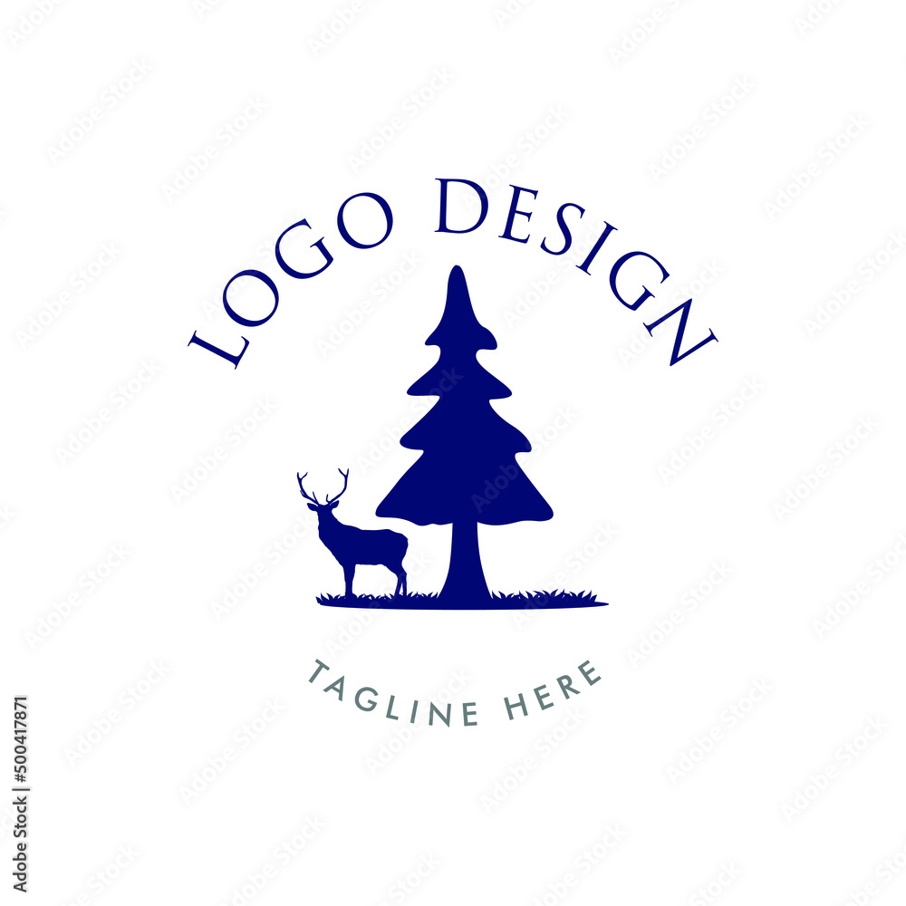 pine tree logo design. pine tree vector inspiration logo with deer animal