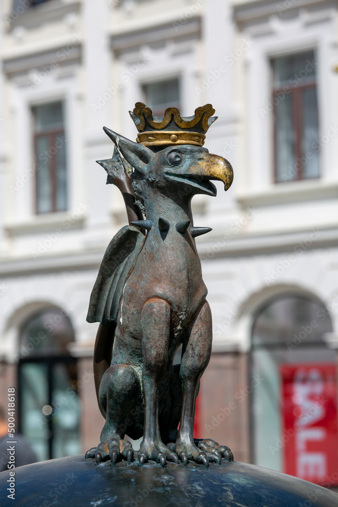 Sculpture of a griffin on Gustav Adolfs square, Malmo, Sweden