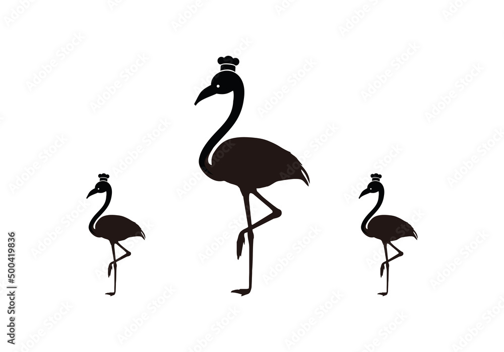 flamingo with chef hat logo symbol design