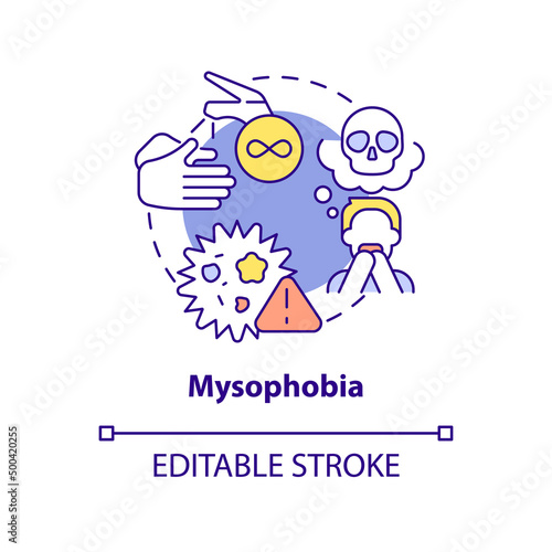 Mysophobia concept icon. Fear of contamination and microbes. Most common phobia abstract idea thin line illustration. Isolated outline drawing. Editable stroke. Arial, Myriad Pro-Bold fonts used