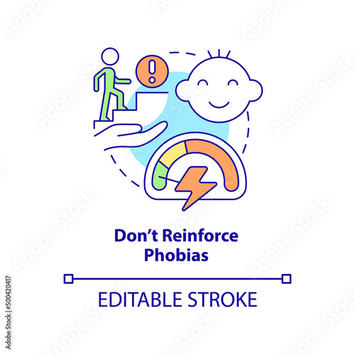 Do not reinforce phobias concept icon. Help to overcome fears. Helping child abstract idea thin line illustration. Isolated outline drawing. Editable stroke. Arial, Myriad Pro-Bold fonts used