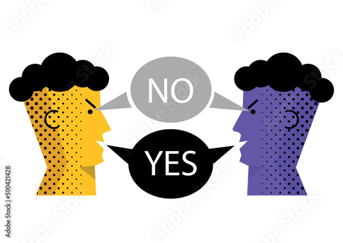 
Nonverbal communication, facial expressions.
Two men and bubble talk symbolizing verbal and nonverbal communication. Isolated on white background. Vector available.