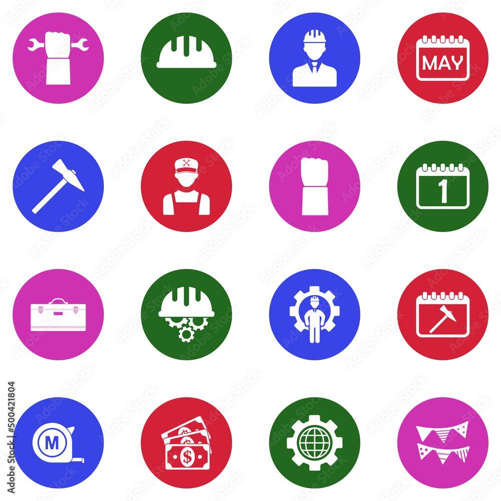 Labor Day Icons. White Flat Design In Circle. Vector Illustration. Labor Day Icons. White Flat Design In Circle. Vector Illustration.