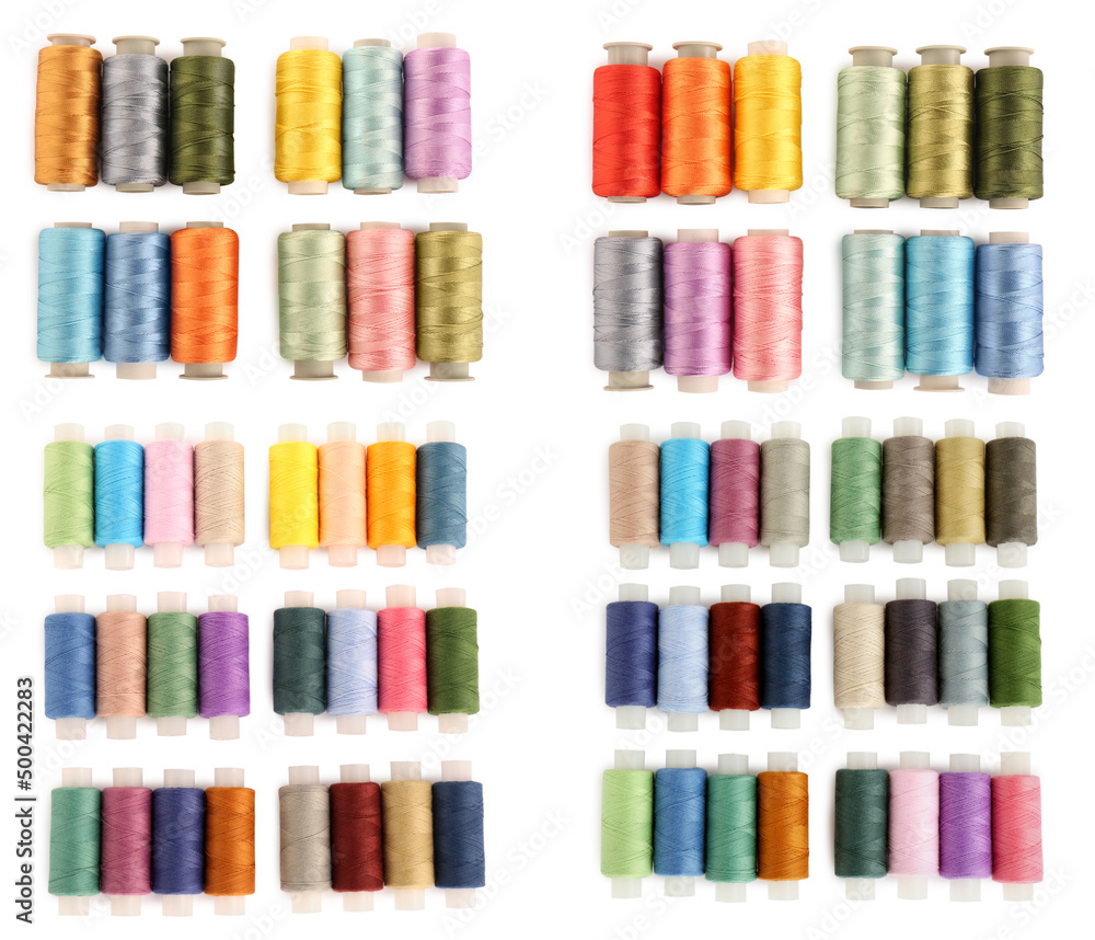Set with spools of multicolor on white background Set with spools of multicolor on white background