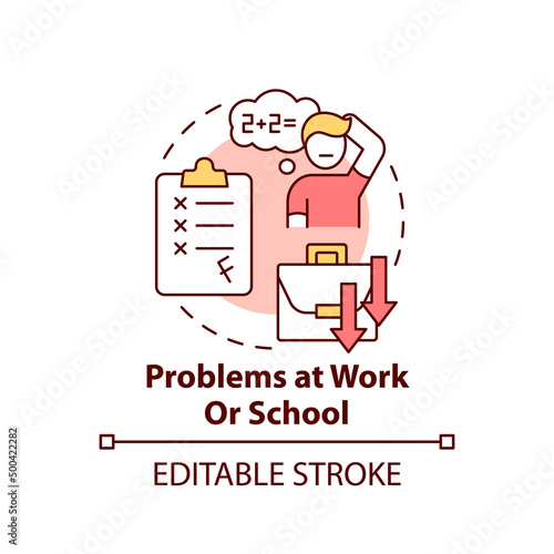 Problems at work and school concept icon. Concentration issue. Sign of game addiction abstract idea thin line illustration. Isolated outline drawing. Editable stroke. Arial, Myriad Pro-Bold fonts used