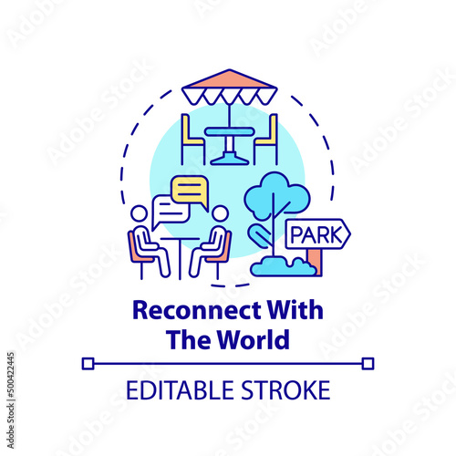 Reconnect with world concept icon. Back to real life. Social media detox reason abstract idea thin line illustration. Isolated outline drawing. Editable stroke. Arial, Myriad Pro-Bold fonts used