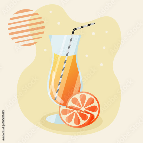a glass of orange juice with orange slice