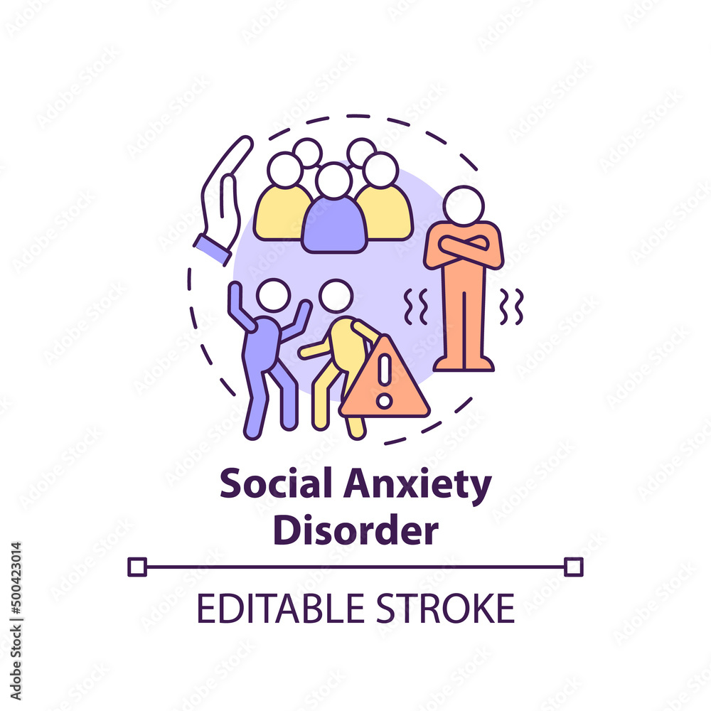Social anxiety disorder concept icon. Mental issues. Downside of social media abstract idea thin line illustration. Isolated outline drawing. Editable stroke. Arial, Myriad Pro-Bold fonts used Social anxiety disorder concept icon. Mental issues. Downside of social media abstract idea thin line illustration. Isolated outline drawing. Editable stroke. Arial, Myriad Pro-Bold fonts used