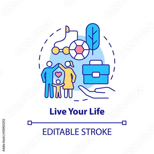 Live your life concept icon. Happily offline living. Coping with gaming addiction abstract idea thin line illustration. Isolated outline drawing. Editable stroke. Arial, Myriad Pro-Bold fonts used