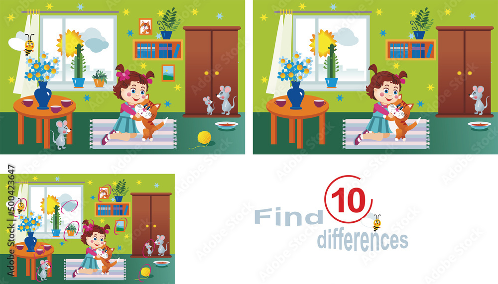 Fototapeta premium Friends. A girl and a cat. Vector image.