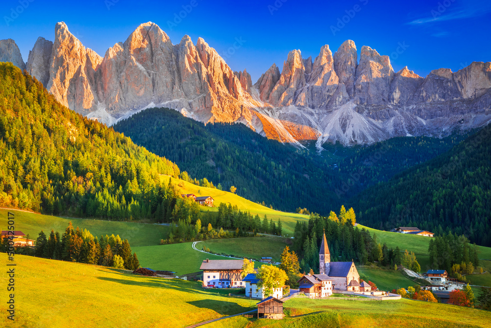 Val di Funes, Dolomites Mountains in Northern Italy, Odle Ridge