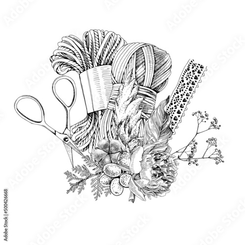 Wallpaper Mural Sewing kit with Boho composition of dried flowers Torontodigital.ca