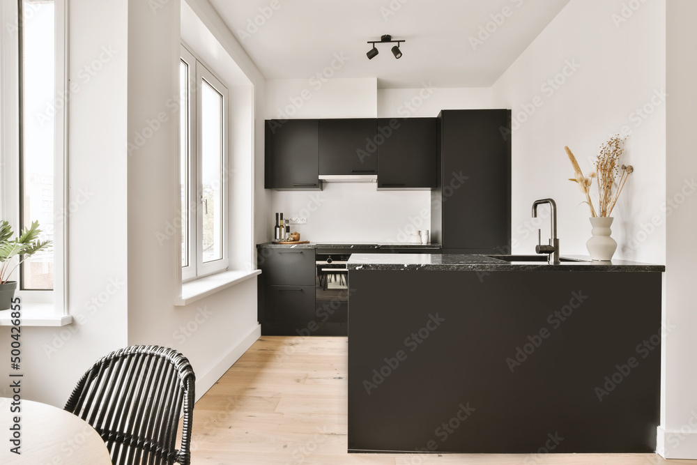 Interior of modern kitchen with minimalist design Stock Photo | Adobe Stock