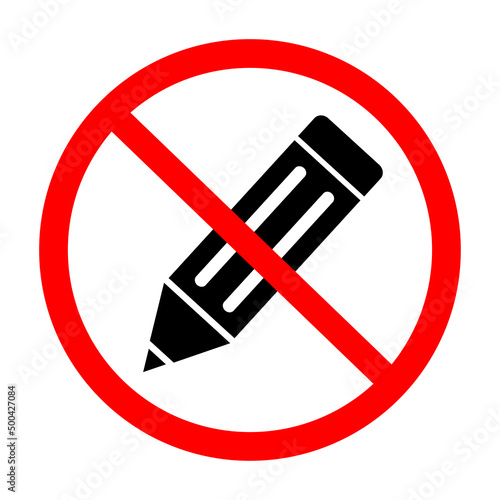 No or Stop. Pencil icon. Edit sign. Drawing or Writing equipment symbol. Prohibited ban stop symbol. No pencil icon. Vector
