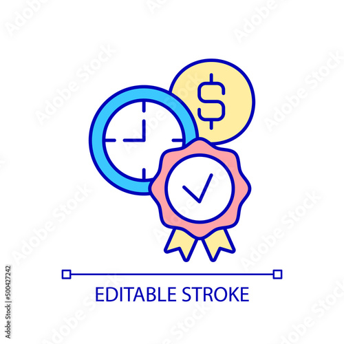 Measuring quality and income RGB color icon. Improving cost efficiencies. Earnings management. Isolated vector illustration. Simple filled line drawing. Editable stroke. Arial font used