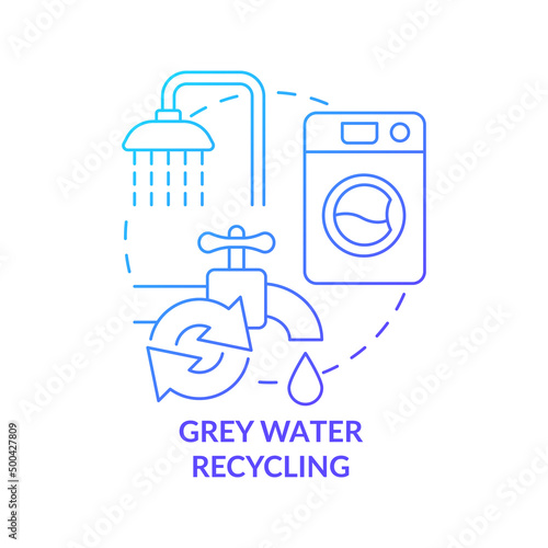 Grey water recycling blue gradient concept icon. Protecting biodiversity in urban areas abstract idea thin line illustration. Reusing wastewater. Isolated outline drawing. Myriad Pro-Bold font used