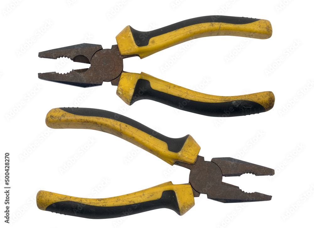 old iron pliers isolated on white background,Clipping path old iron pliers isolated on white background,Clipping path