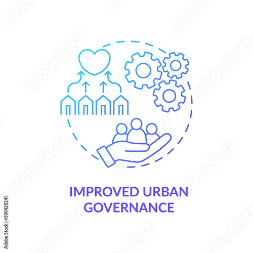 Improved urban governance blue gradient concept icon. Urban development principle abstract idea thin line illustration. Inclusiveness. Isolated outline drawing. Myriad Pro-Bold font used