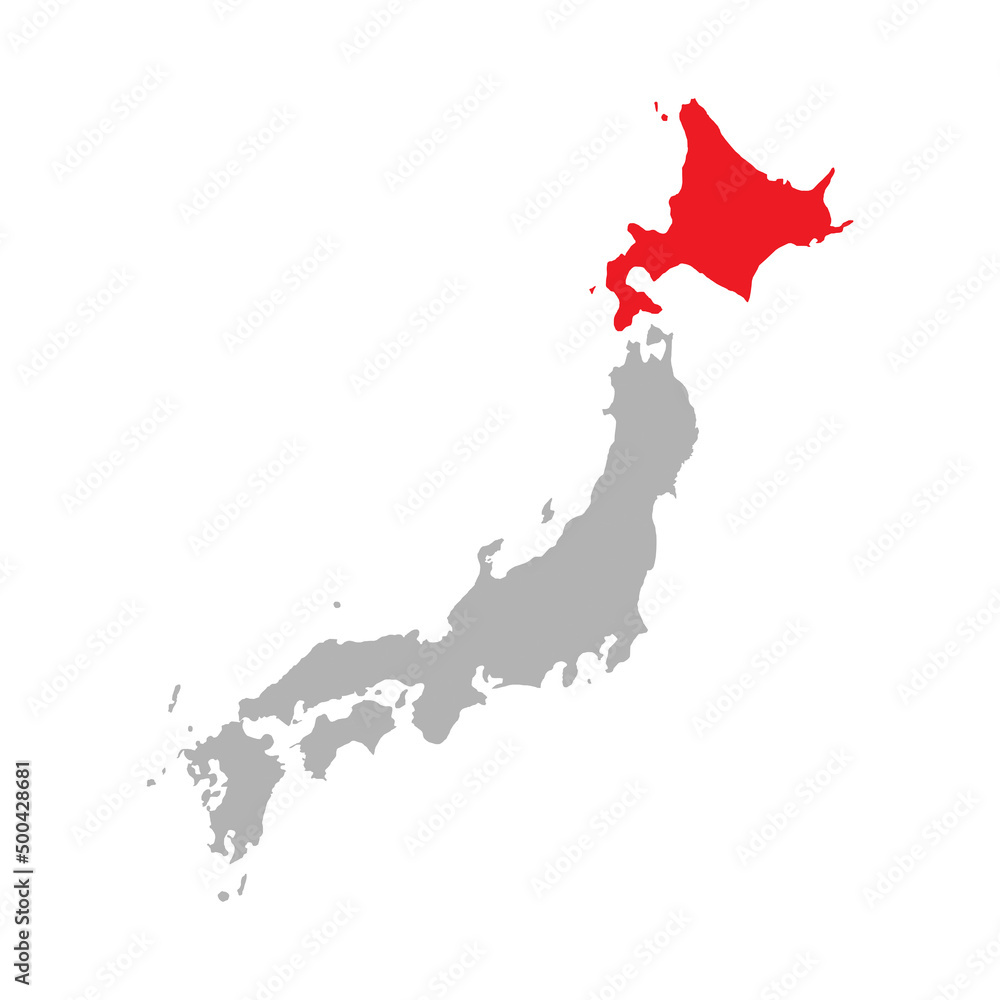 Hokkaido prefecture highlight on the map of Japan