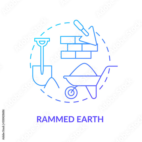 Rammed earth blue gradient concept icon. Alternative building resource abstract idea thin line illustration. Low environmental impact. Isolated outline drawing. Myriad Pro-Bold font used